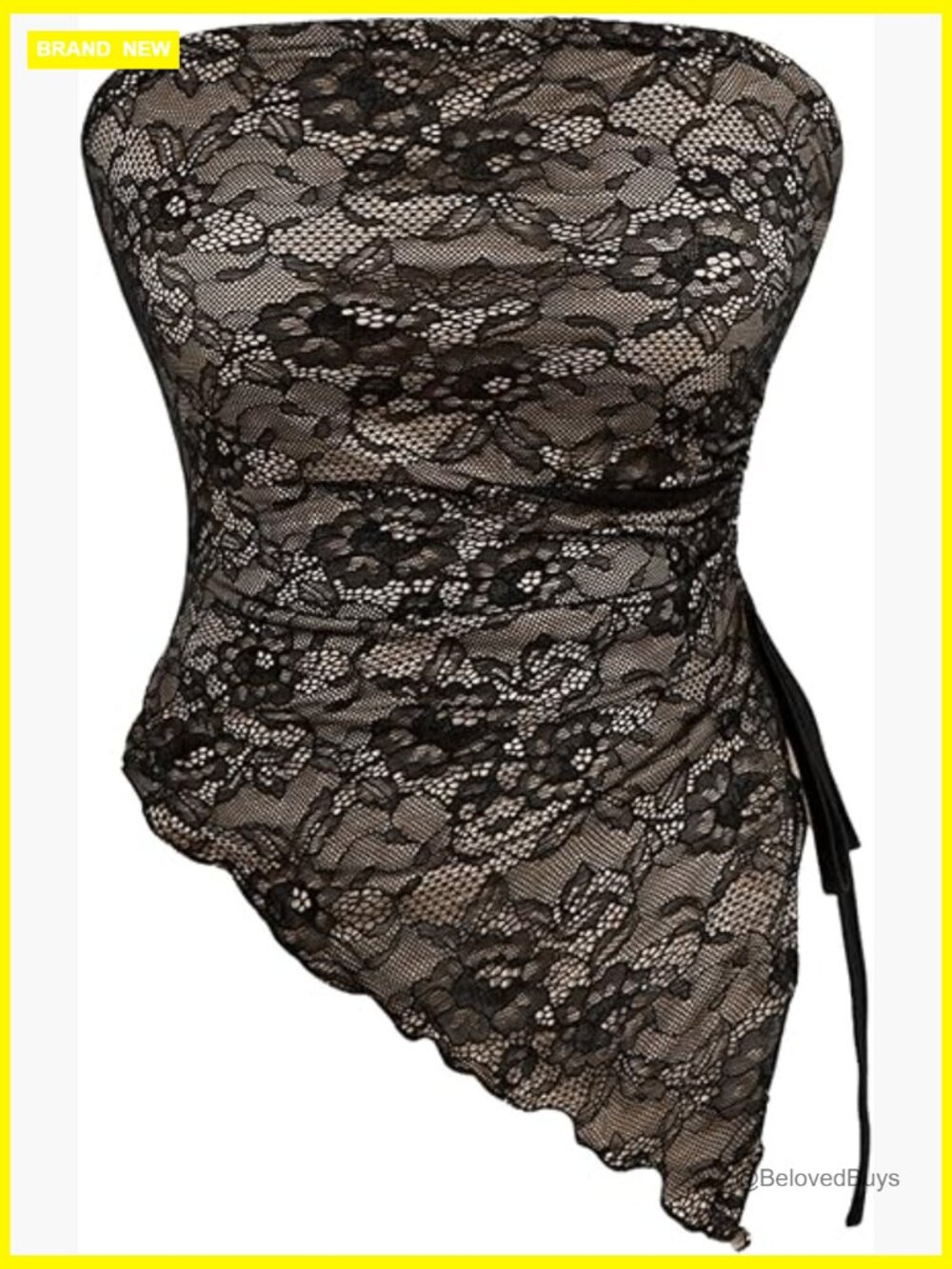 Lace Tube Top Strapless Sheer Asymmetrical Bandeau Crop Top